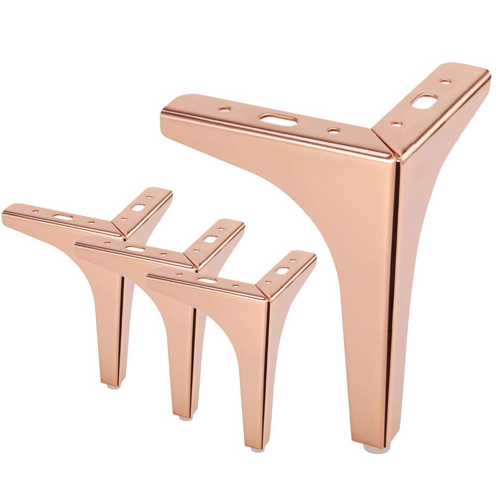 BEEDS Rose Gold T Shape Furniture Legs 4 Inch (10 CM) – Premium Metal Sofa, Cabinet & Bed Legs with Strong Load Capacity, Modern Designer Support Legs (Set of 4)