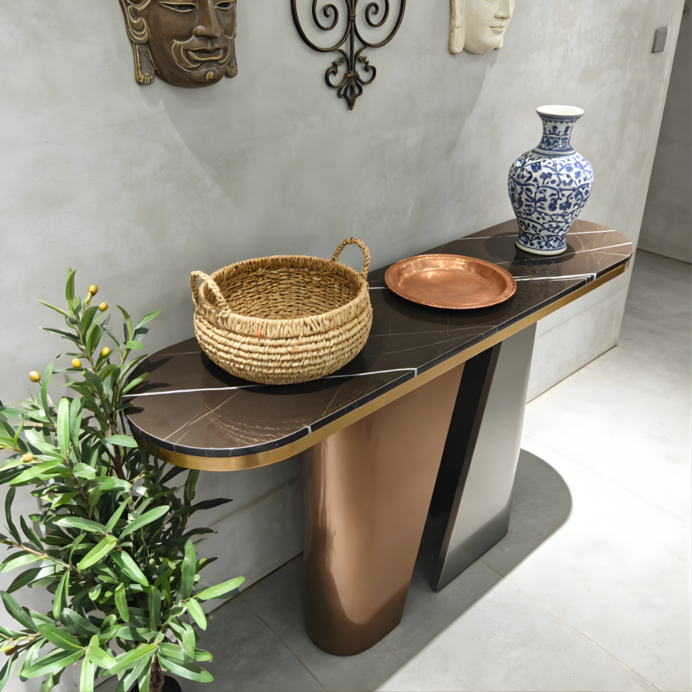 Beeds 400 Luxury Console Table | Premium Metal Base with Designer Finish | Modern Entryway, Living Room, Hotel Lobby & Reception Console Table