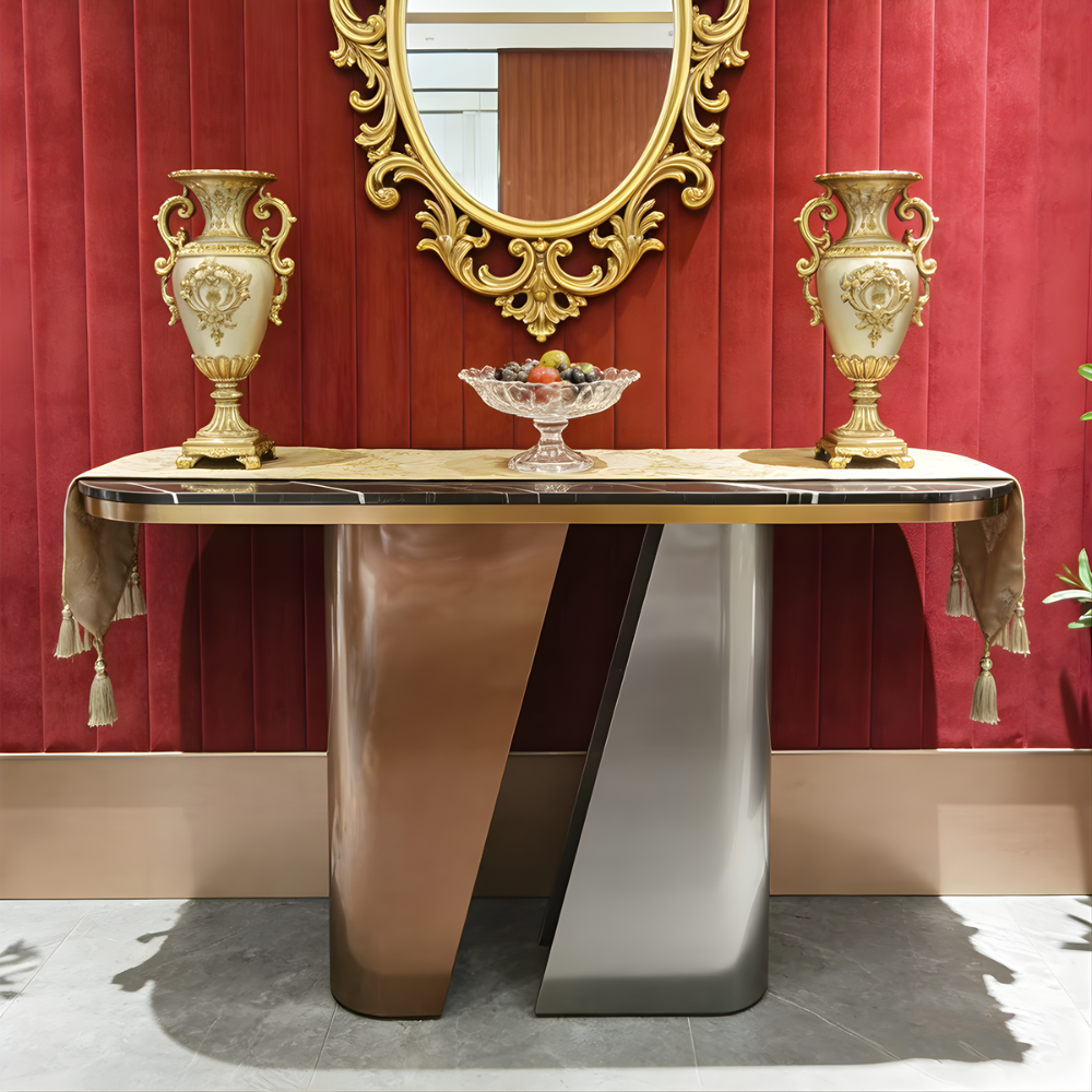 Beeds 400 Luxury Console Table | Premium Metal Base with Designer Finish | Modern Entryway, Living Room, Hotel Lobby & Reception Console Table