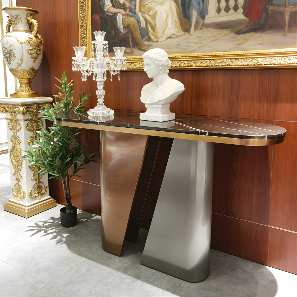 Beeds 400 Luxury Console Table | Premium Metal Base with Designer Finish | Modern Entryway, Living Room, Hotel Lobby & Reception Console Table