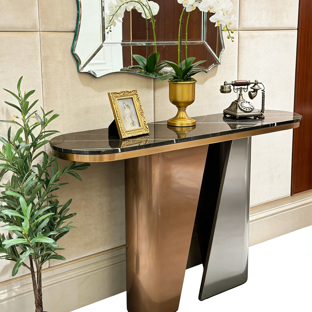 Beeds 400 Luxury Console Table | Premium Metal Base with Designer Finish | Modern Entryway, Living Room, Hotel Lobby & Reception Console Table