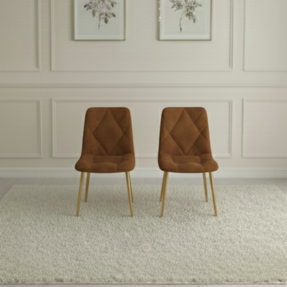 BEEDS Dining M01 6 Seater Dining Table Set | Marble Finish Top with Gold Metal Legs & 6 Upholstered Chairs | Modern Luxury Dining Furniture for Home & Restaurant