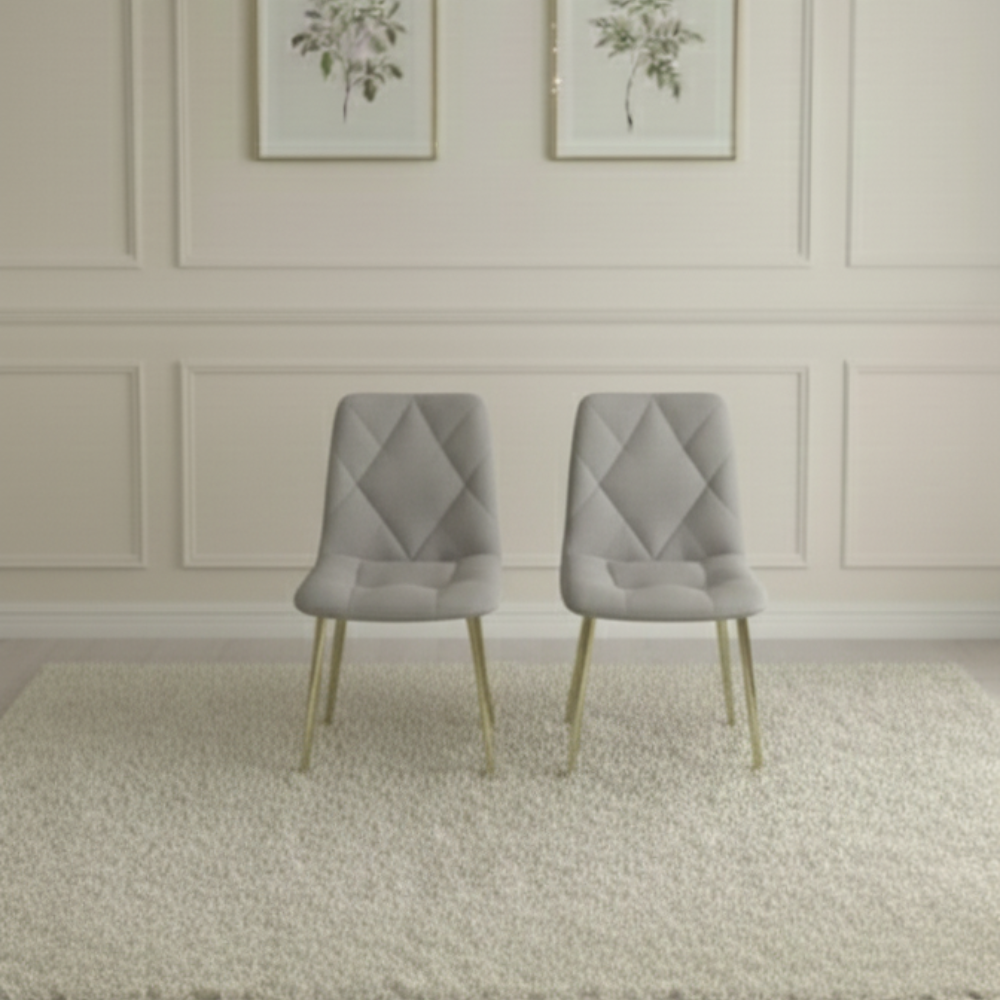 BEEDS Dining M01 6 Seater Dining Table Set | Marble Finish Top with Gold Metal Legs & 6 Upholstered Chairs | Modern Luxury Dining Furniture for Home & Restaurant