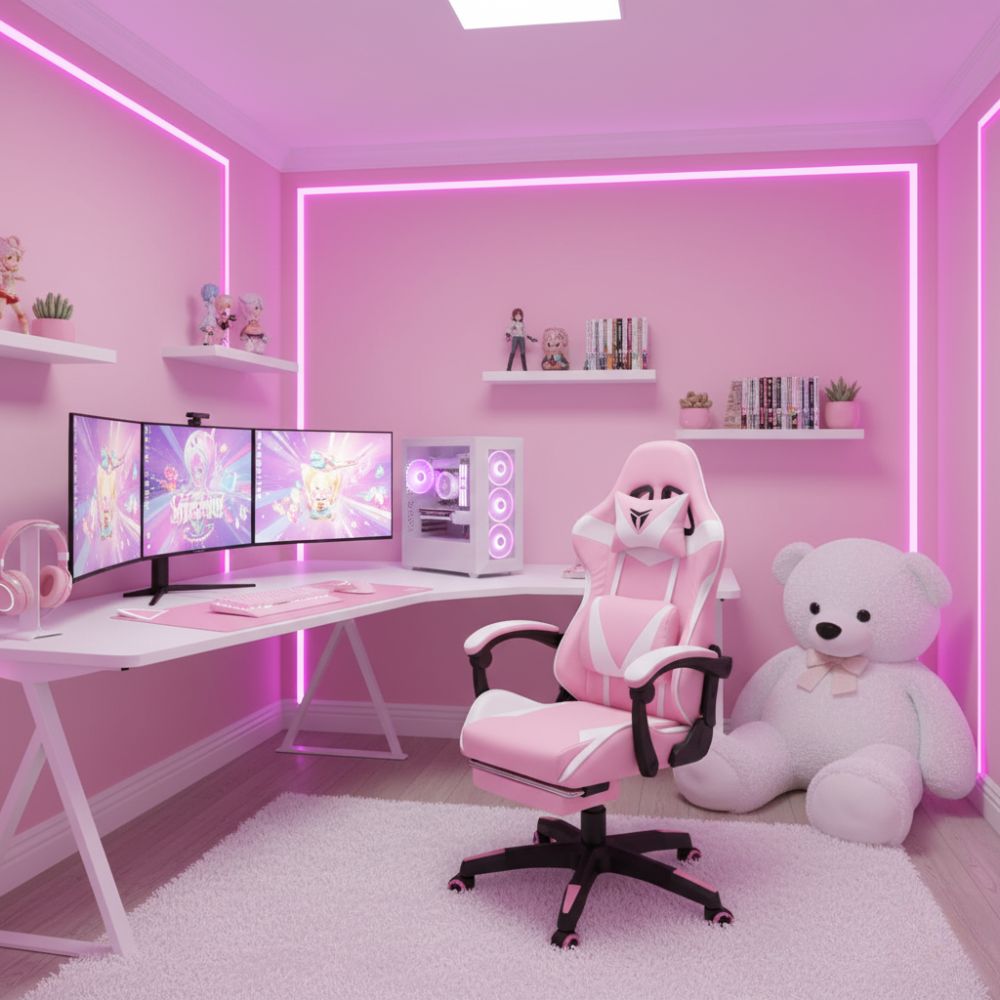 RSE Ergonomic High Back Gaming Chair with Footrest, PC Racing Chair for Office & WFH, Adjustable Lumbar Support & Armrest