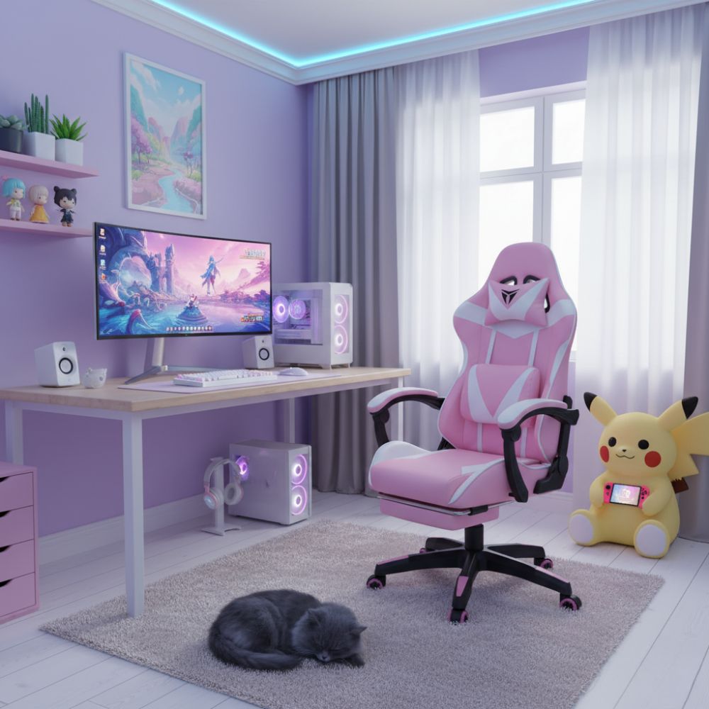 RSE Ergonomic High Back Gaming Chair with Footrest, PC Racing Chair for Office & WFH, Adjustable Lumbar Support & Armrest