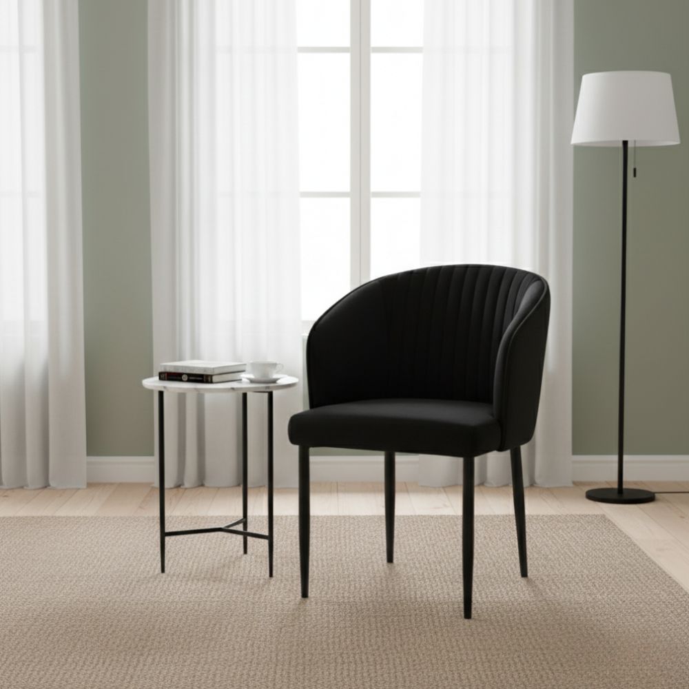 RSE Velvet Restaurant Chair with Black Metal Legs, Comfortable Curved Backrest, Premium Seating for Dining & Cafe