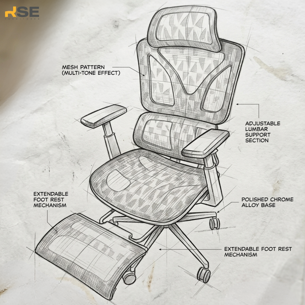 RSE 121 FR Ergonomic Office Chair with Headrest & Lumbar Support | Adjustable Mesh Computer Chair | Modern Workstation Chair for Office & Home