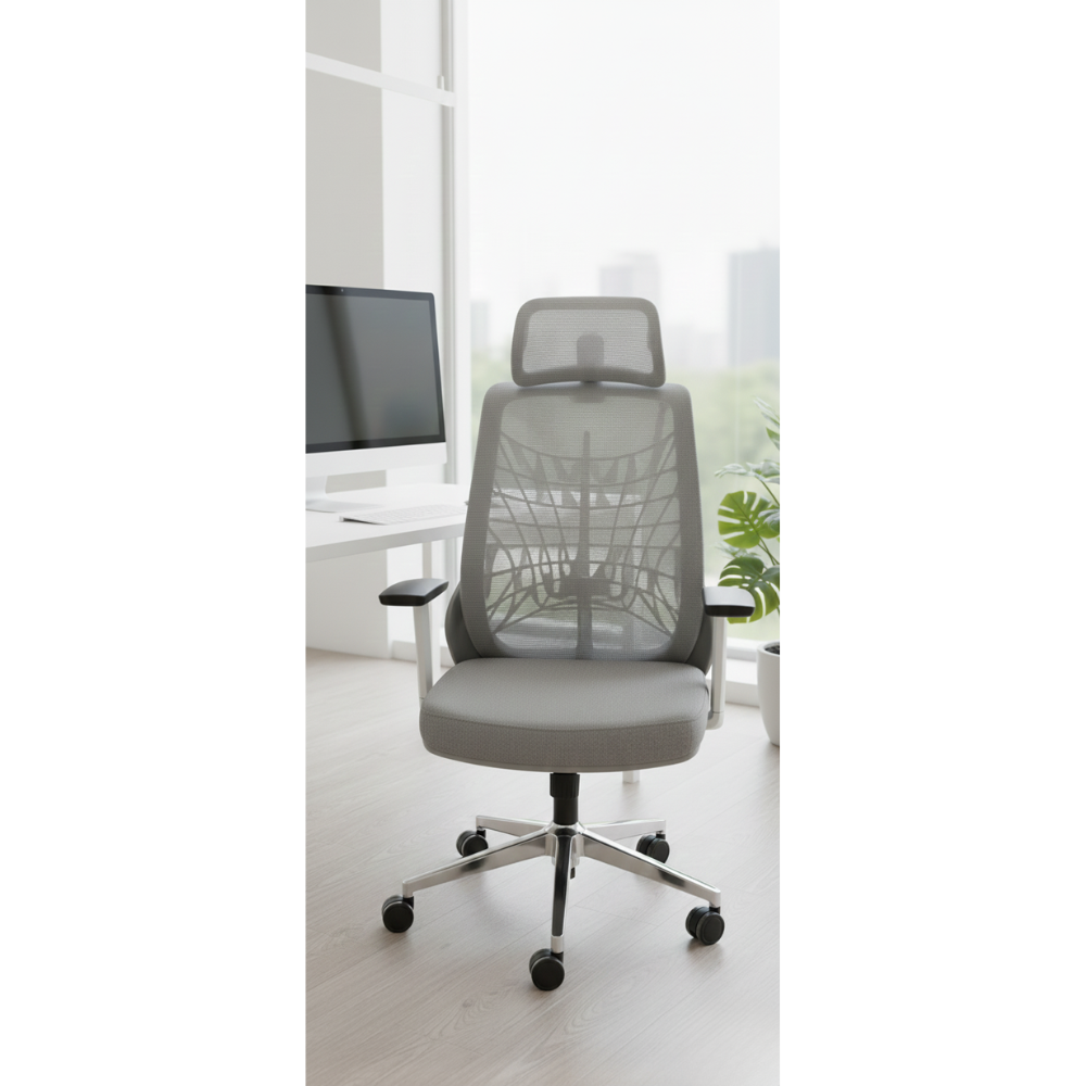 BEEDS Revolving Office Chair 8805 with High Back Mesh Design, Adjustable Headrest, Cushioned Seat & Smooth Swivel Wheels