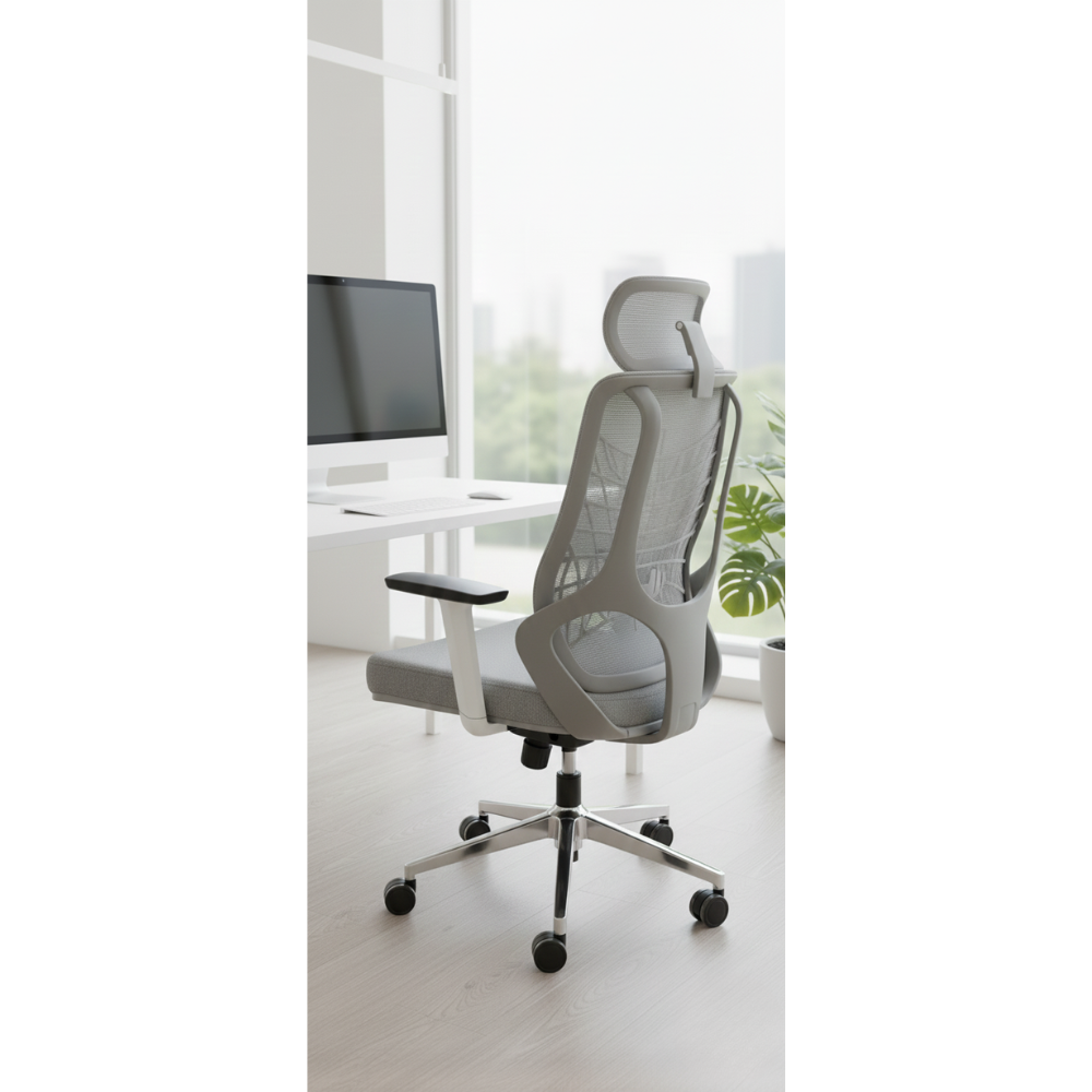 BEEDS Revolving Office Chair 8805 with High Back Mesh Design, Adjustable Headrest, Cushioned Seat & Smooth Swivel Wheels