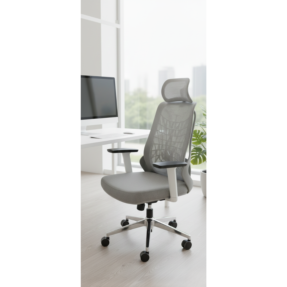 BEEDS Revolving Office Chair 8805 with High Back Mesh Design, Adjustable Headrest, Cushioned Seat & Smooth Swivel Wheels