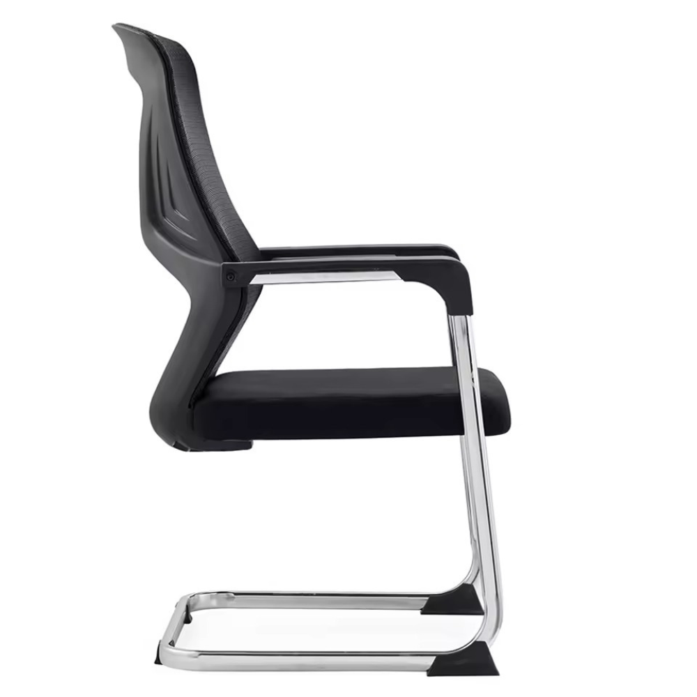 BEEDS 919C Visitor Chair with Breathable Mesh Back, Cushioned Seat, Fixed Armrests & Chrome Finish Sled Base for Office Use