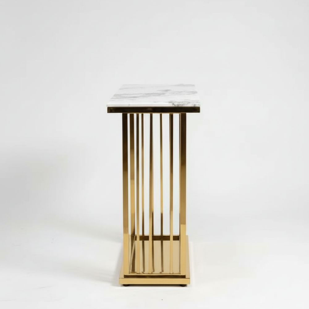 RSE Luxury Marble Console Table | Glam Gold PVD Polished Metal Entryway Sofa Accent Table | Modern Foyer Hallway Furniture
