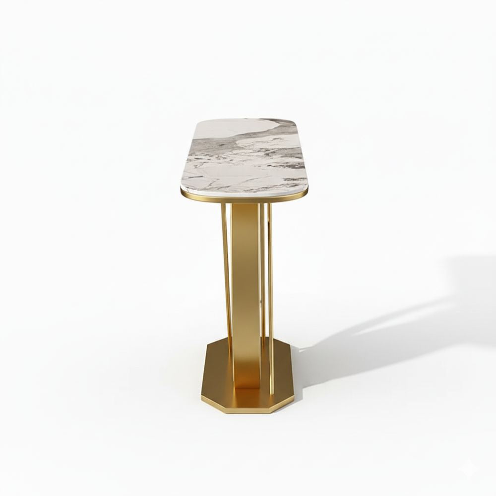 RSE Console Table with Marble Top and Metal Base – Luxury PVD Polished Entryway Table for Living Room, Hallway & Foyer, Modern Home Furniture