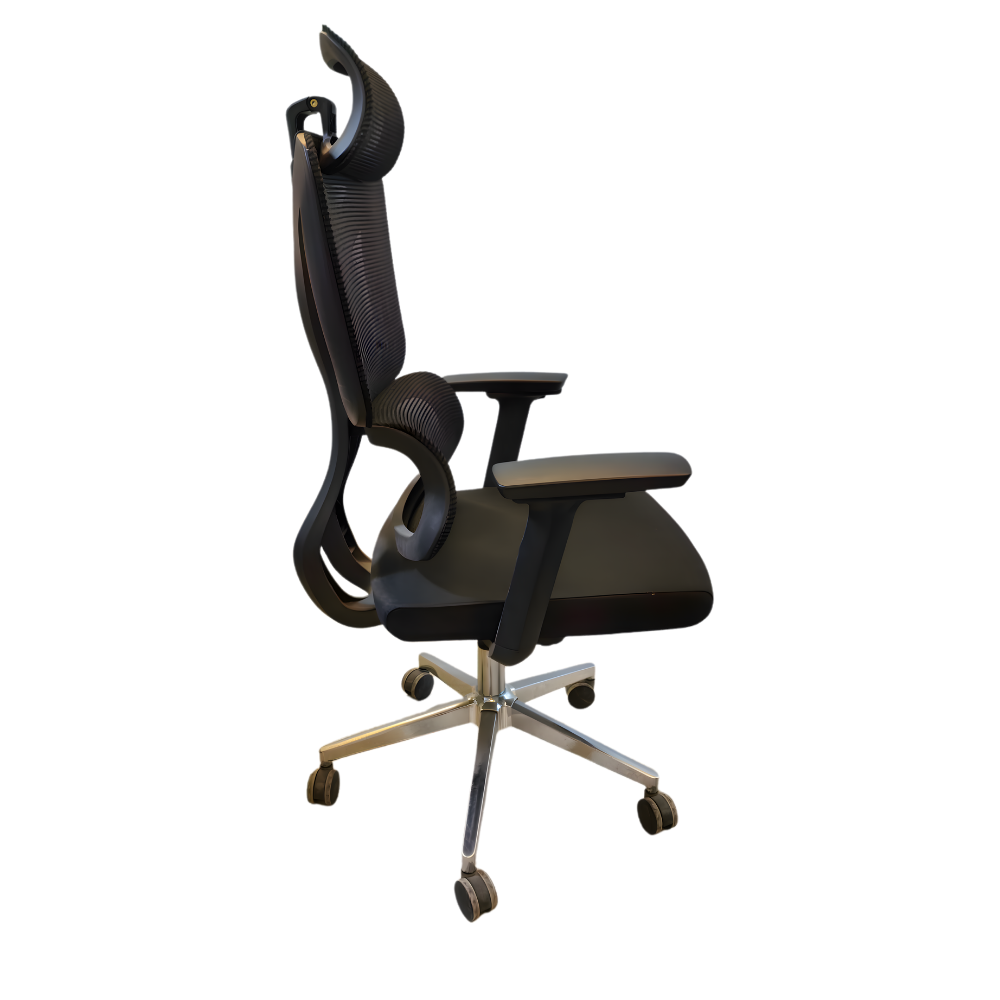 BEEDS 121B High Back Mesh Revolving Office Chair with Adjustable Height, Cushioned Seat, Fixed Armrests & Chrome Base