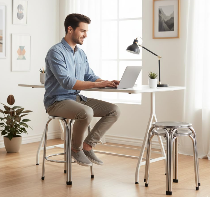 Beeds Stainless Steel Stool – Portable, Lightweight, Anti-Skid Bar Stool for Kitchen, Home, Doctor Clinic, Office with Easy-to-Clean Chrome Finish and Durable Metal Frame