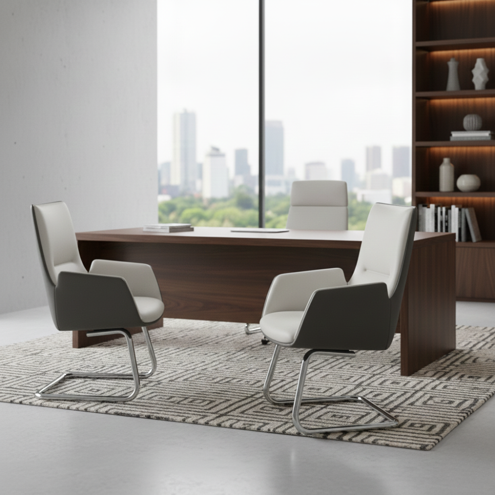 Beeds 1132V Visitor Chair with Cushioned Upholstery, High Back Comfort Design, Chrome Finish Sled Base for Office & Waiting Area