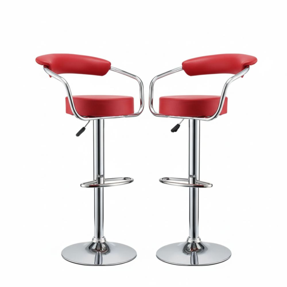 RSE Adjustable Bar Stool with Round Plush Seat, Curved Backrest, Chrome Footrest, Stylish Metal Base, Comfortable Seating for Kitchen, Bar, or Office