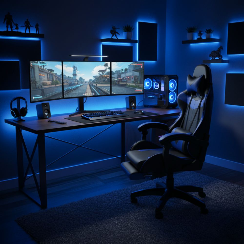 RSE Ergonomic High Back Gaming Chair with Footrest, PC Racing Chair for Office & WFH, Adjustable Lumbar Support & Armrest