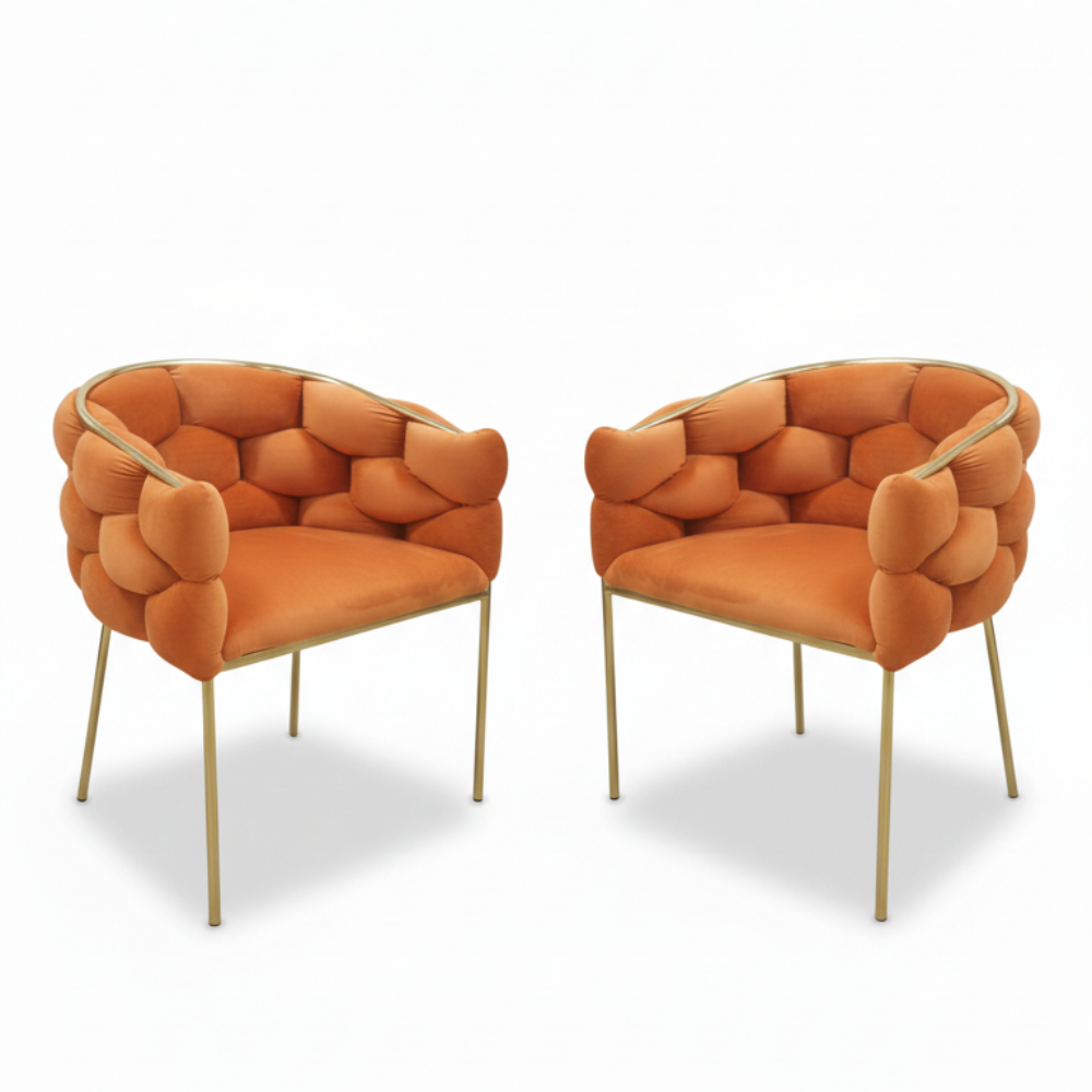 BEEDS D03 Luxury Designer Accent Chair with Plush Upholstery & Gold Metal Frame – Modern Lounge / Dining Chair