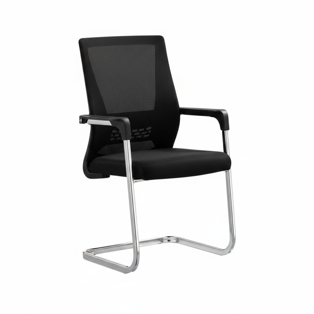 RSE Grey Mesh Visitor Chair – Ergonomic Office Seating with Padded Cushion, Armrests, Chrome Cantilever Frame for Meeting Rooms, Reception & Waiting Areas
