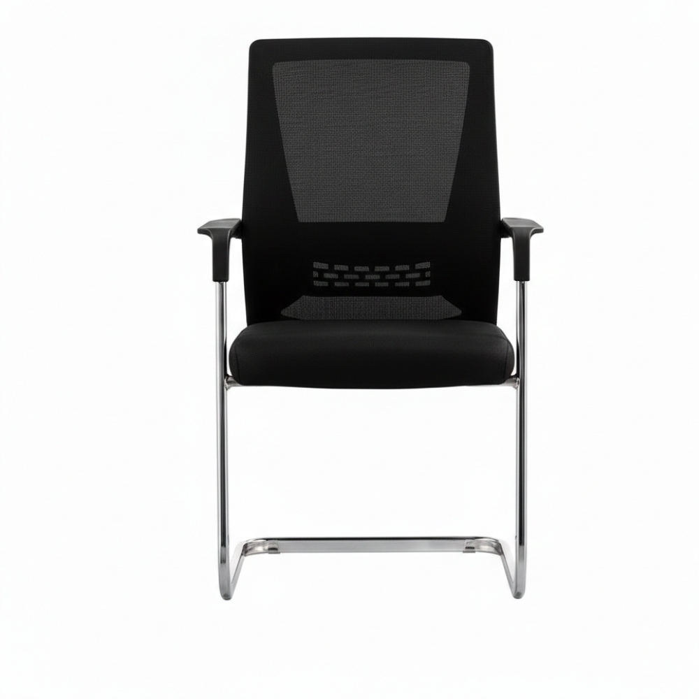 RSE Grey Mesh Visitor Chair – Ergonomic Office Seating with Padded Cushion, Armrests, Chrome Cantilever Frame for Meeting Rooms, Reception & Waiting Areas