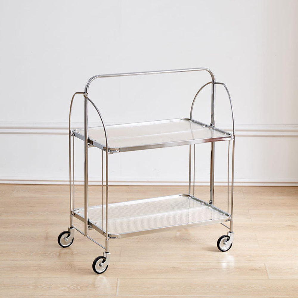 BEEDS Stainless Steel Serving Trolley | 2-Tier Utility & Bar Trolley with Wheels | Multipurpose Kitchen, Living Room & Dining Use | Silver Finish