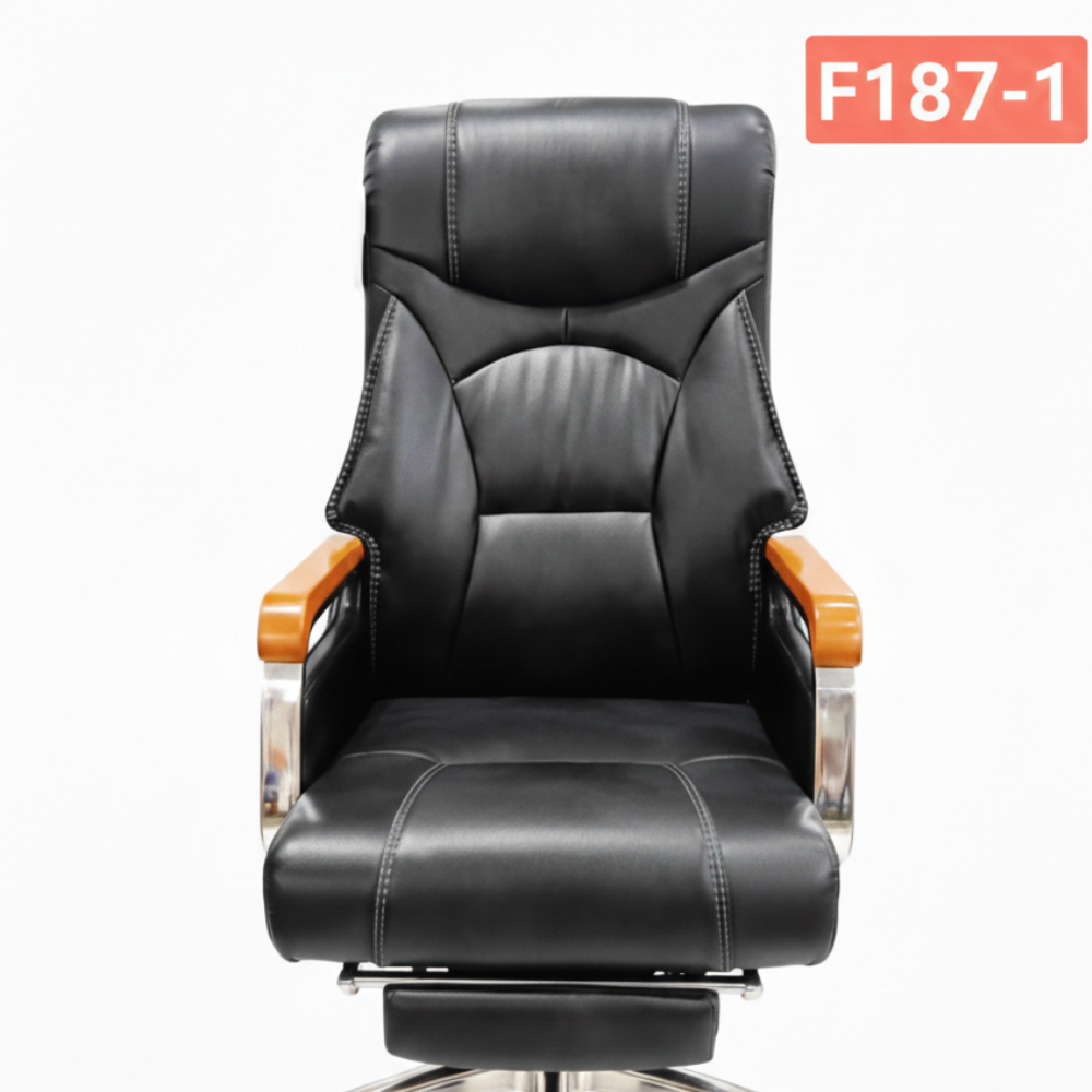 RSE Boss Chair Premium Office Chair with Adjustable Recline, Wooden Armrests, Padded Cushion, and Smooth Rolling Wheels