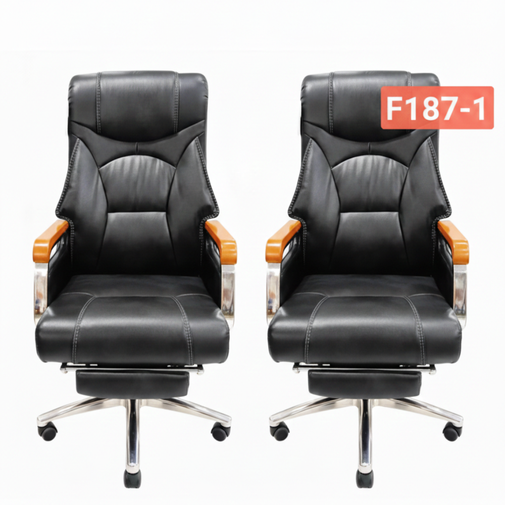 RSE Boss Chair Premium Office Chair with Adjustable Recline, Wooden Armrests, Padded Cushion, and Smooth Rolling Wheels