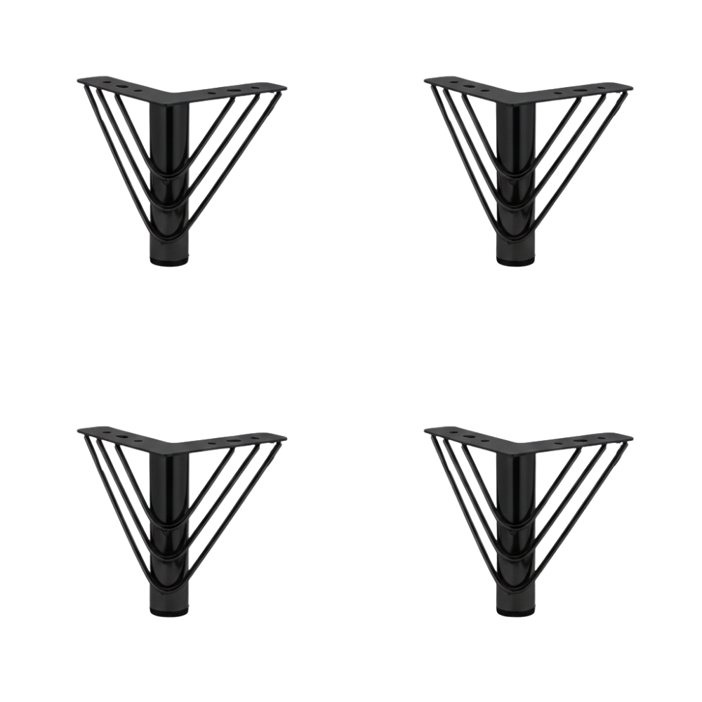 BEEDS 4 Inch Black Wire Furniture Leg | Heavy Duty Metal Hairpin Style Leg | Powder Coated Finish | Ideal for Sofa, Table, Cabinet & Bed