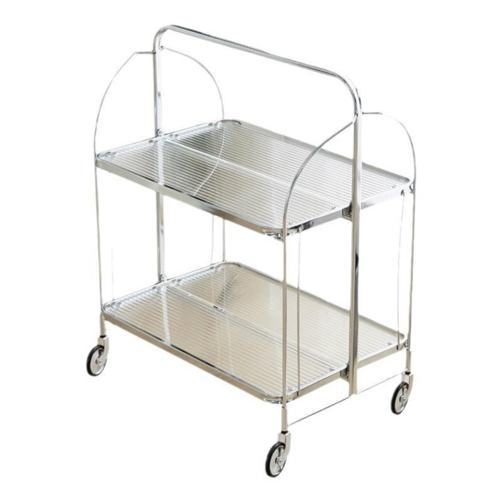 BEEDS Stainless Steel Serving Trolley | 2-Tier Utility & Bar Trolley with Wheels | Multipurpose Kitchen, Living Room & Dining Use | Silver Finish