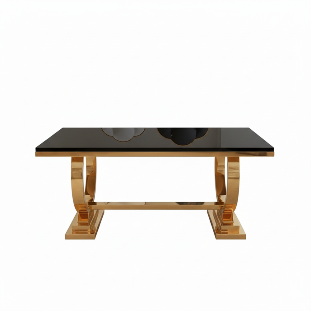 BEEDS Dining Table M25 with Premium Black Marble Top & Gold Stainless Steel Base | Luxury Modern Dining Table for Home, Hotel & Restaurant Use