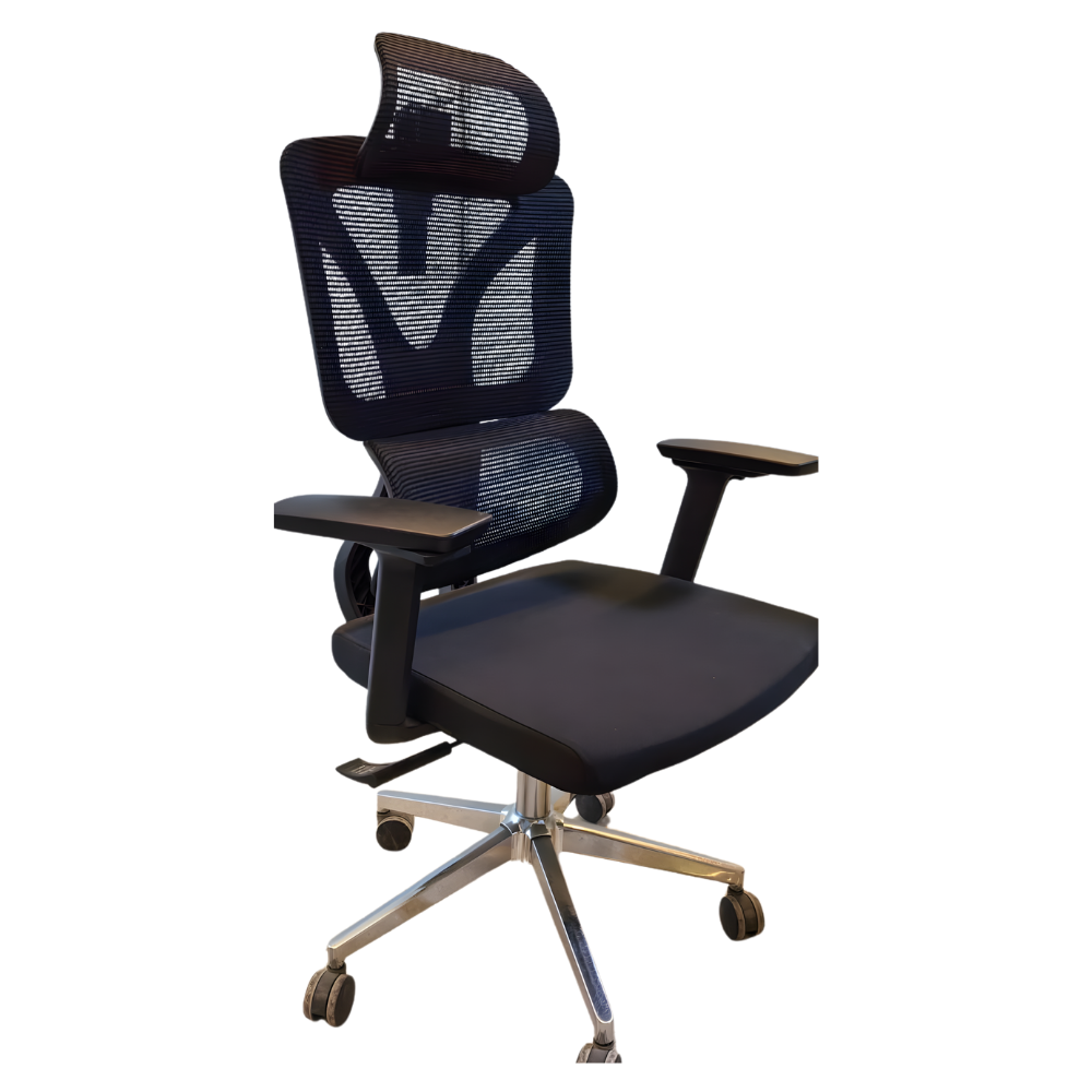BEEDS 121B High Back Mesh Revolving Office Chair with Adjustable Height, Cushioned Seat, Fixed Armrests & Chrome Base