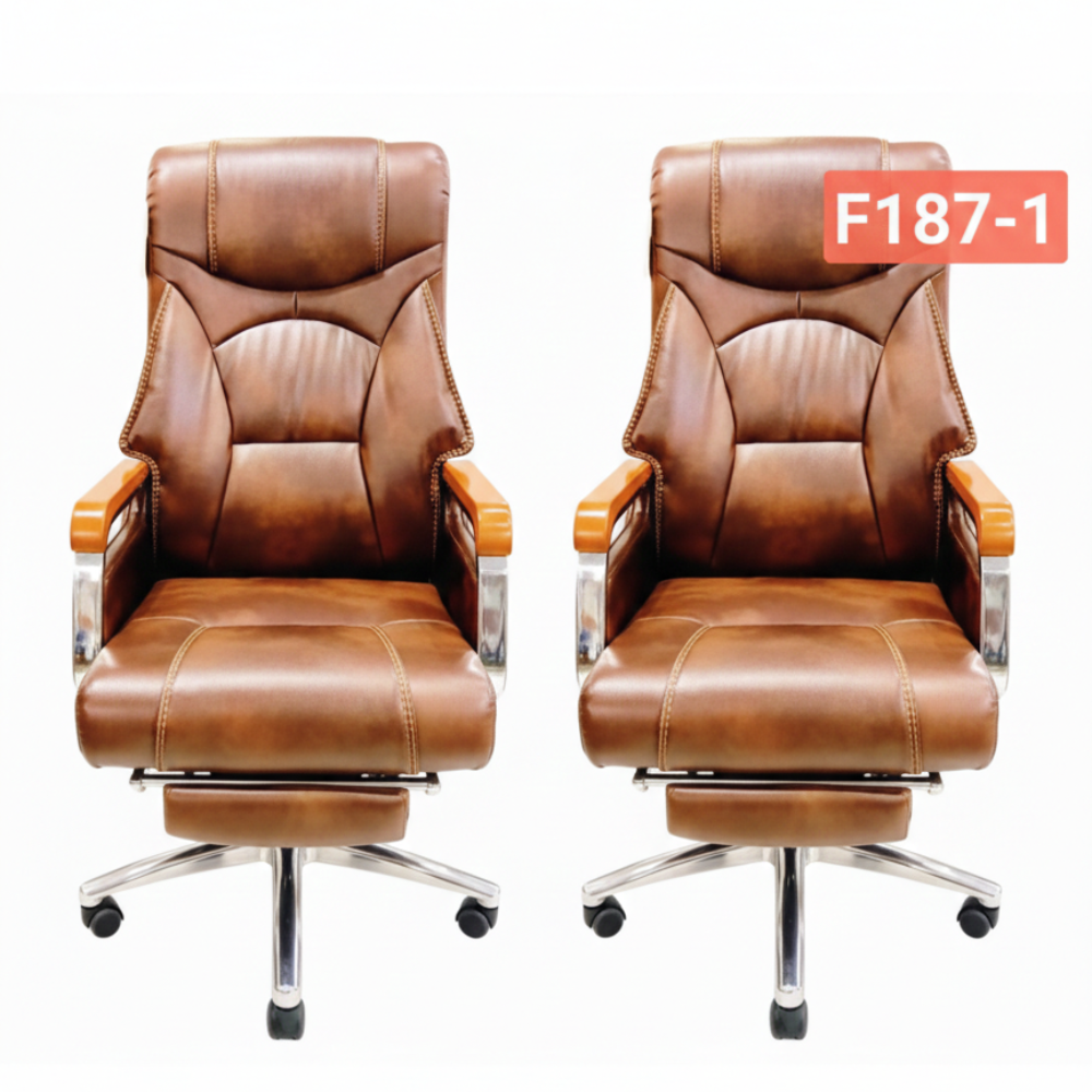 RSE Boss Chair Premium Office Chair with Adjustable Recline, Wooden Armrests, Padded Cushion, and Smooth Rolling Wheels