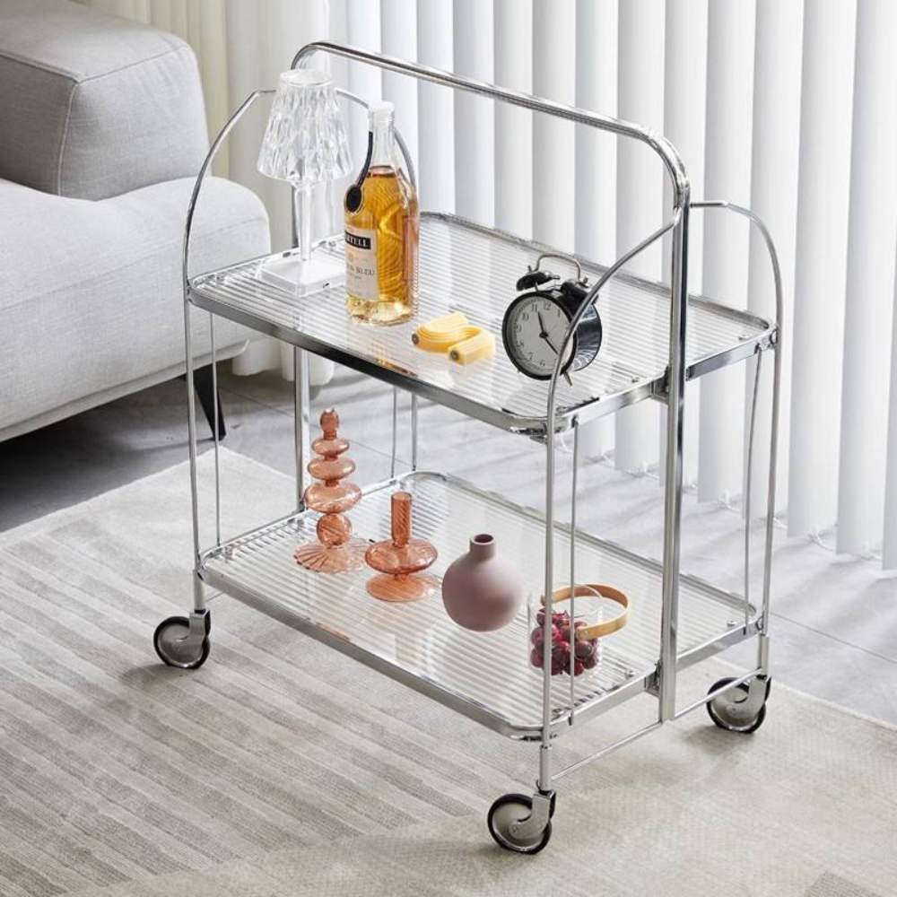 BEEDS Stainless Steel Serving Trolley | 2-Tier Utility & Bar Trolley with Wheels | Multipurpose Kitchen, Living Room & Dining Use | Silver Finish