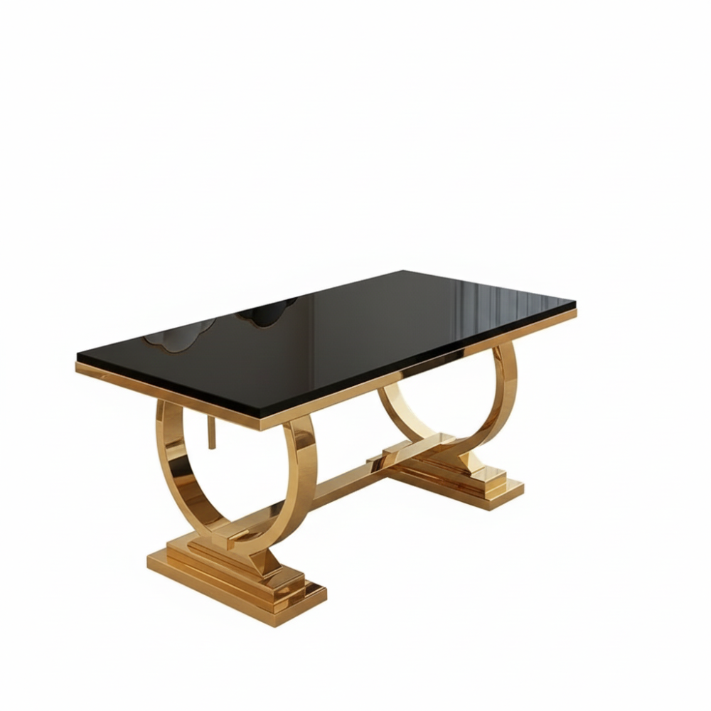 BEEDS Dining Table M25 with Premium Black Marble Top & Gold Stainless Steel Base | Luxury Modern Dining Table for Home, Hotel & Restaurant Use