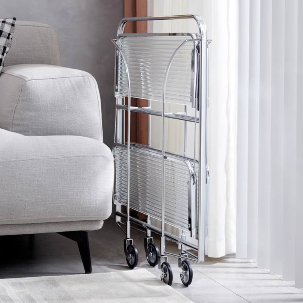 BEEDS Stainless Steel Serving Trolley | 2-Tier Utility & Bar Trolley with Wheels | Multipurpose Kitchen, Living Room & Dining Use | Silver Finish