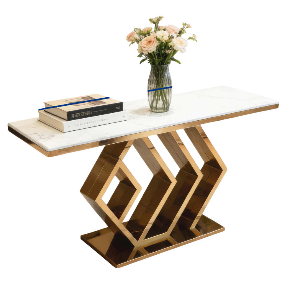 BEEDS Luxury Designer Console Table XG 020 | Premium Marble Top with Gold Stainless Steel Base | Modern Console for Living Room, Hotel, Lobby & Reception