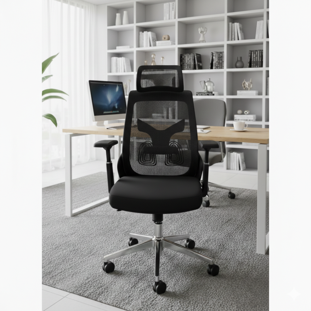 BEEDS Revolving Chair 8803 High Back Ergonomic Mesh Office Chair with Adjustable Headrest, Lumbar Support & Swivel Base