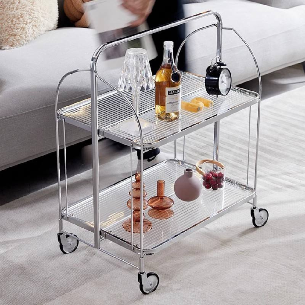 BEEDS Stainless Steel Serving Trolley | 2-Tier Utility & Bar Trolley with Wheels | Multipurpose Kitchen, Living Room & Dining Use | Silver Finish