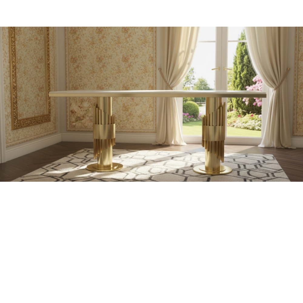 BEEDS JS 082 Dual Golden Table Base with Premium Gold Finish, Heavy Metal Construction for Dining, Café & Restaurant Tables