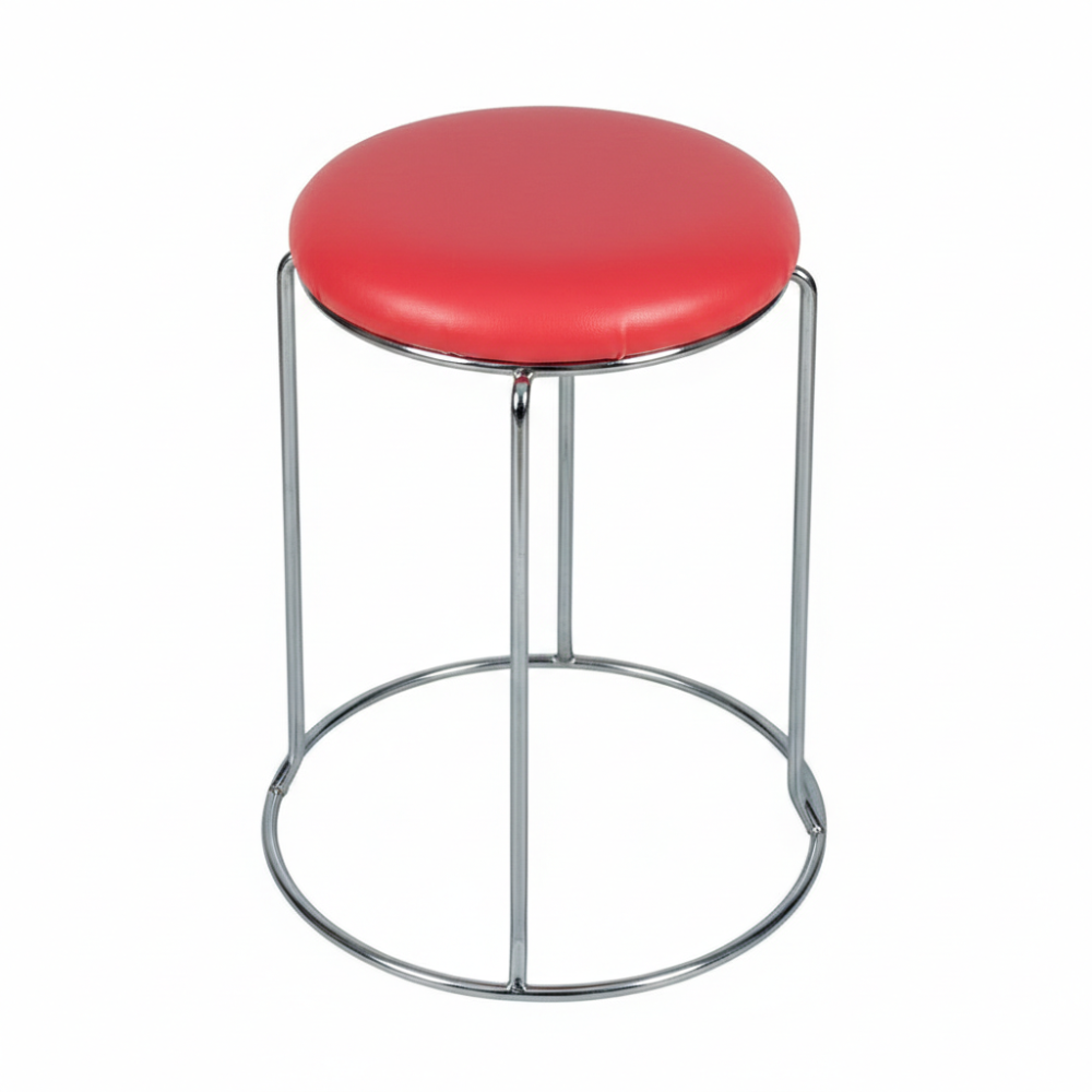 RSE PU Seat Metal Frame Stool Round Compact Lightweight Design with Anti-Rust Finish for Kitchen, Salon, Workshop, Office or Casual Indoor Seating