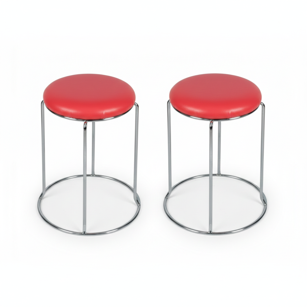 RSE PU Seat Metal Frame Stool Round Compact Lightweight Design with Anti-Rust Finish for Kitchen, Salon, Workshop, Office or Casual Indoor Seating