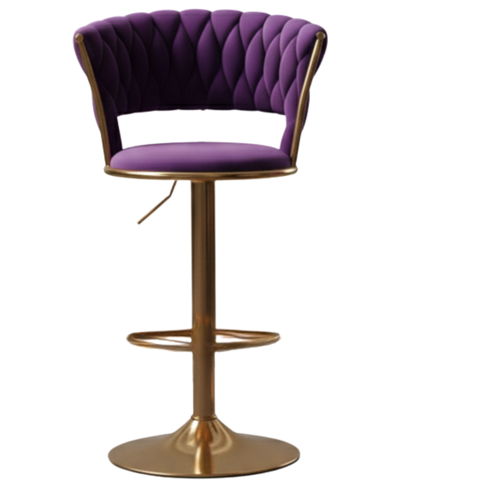 RSE Adjustable Bar Stool with Plush Quilted Seat, Gold Finish Base, Stylish Footrest, Comfortable Seating for Kitchen, Dining, Bar, or Office Use