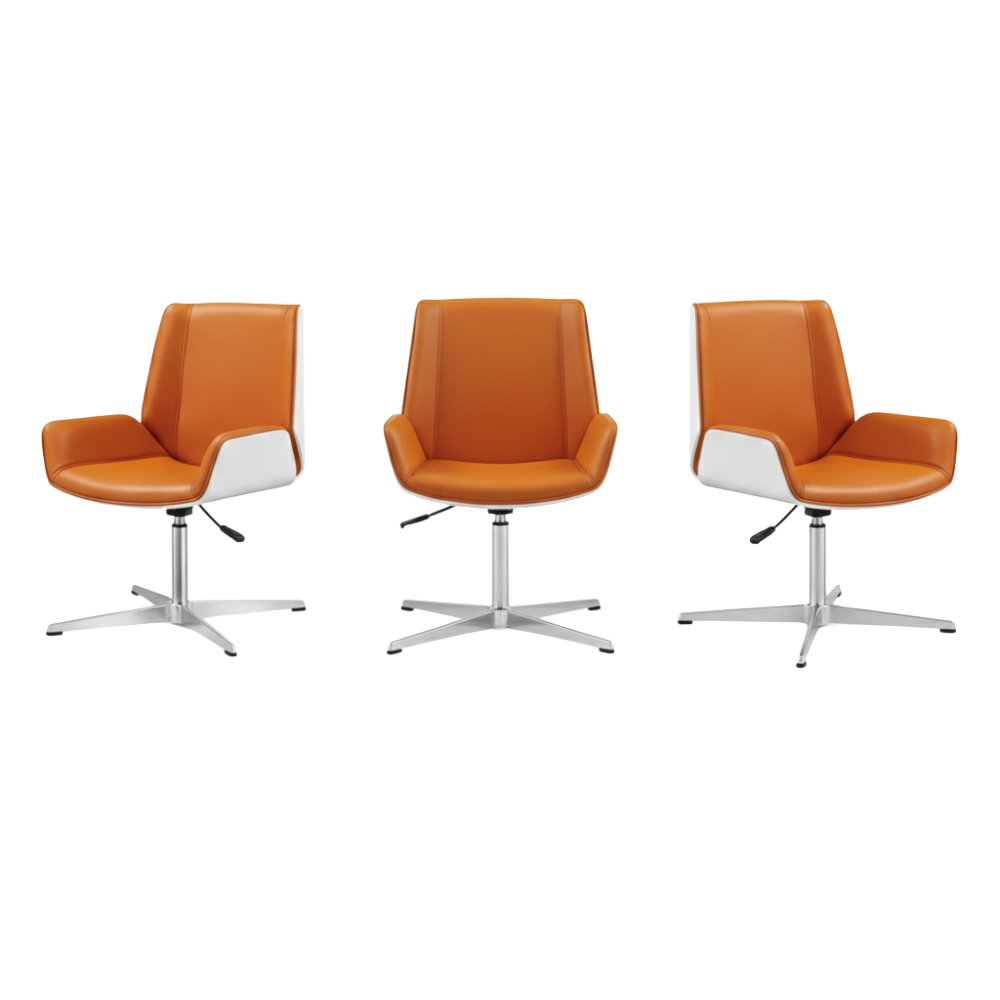 RSE MR-04V Designer Revolving Office Chair with Cushioned Seat & Back | Height Adjustable | 360° Swivel | Chrome Base | Premium Upholstery | Orange & White
