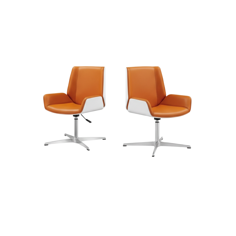 RSE MR-04V Designer Revolving Office Chair with Cushioned Seat & Back | Height Adjustable | 360° Swivel | Chrome Base | Premium Upholstery | Orange & White
