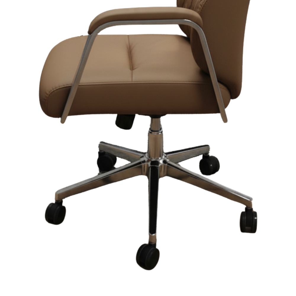 RSE A66 Executive High-Back Revolving Office Chair with Cushioned Headrest | Adjustable Height | 360° Swivel | Chrome Base | Padded Armrests | Brown