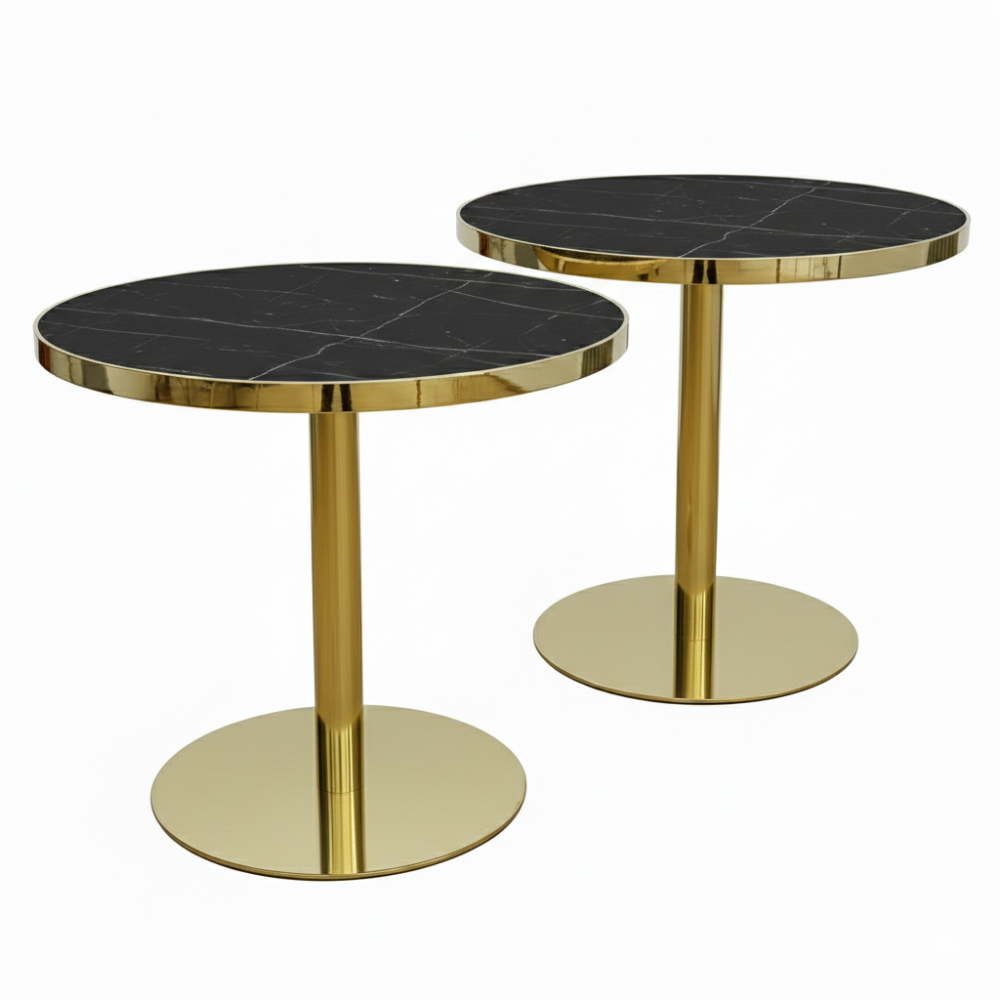Beeds T-01 Round Coffee Table with Marble Finish MDF Top & Gold Pedestal Base | Premium Café & Restaurant Coffee Table