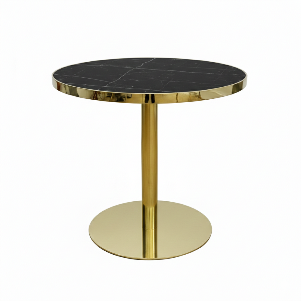Beeds T-01 Round Coffee Table with Marble Finish MDF Top & Gold Pedestal Base | Premium Café & Restaurant Coffee Table