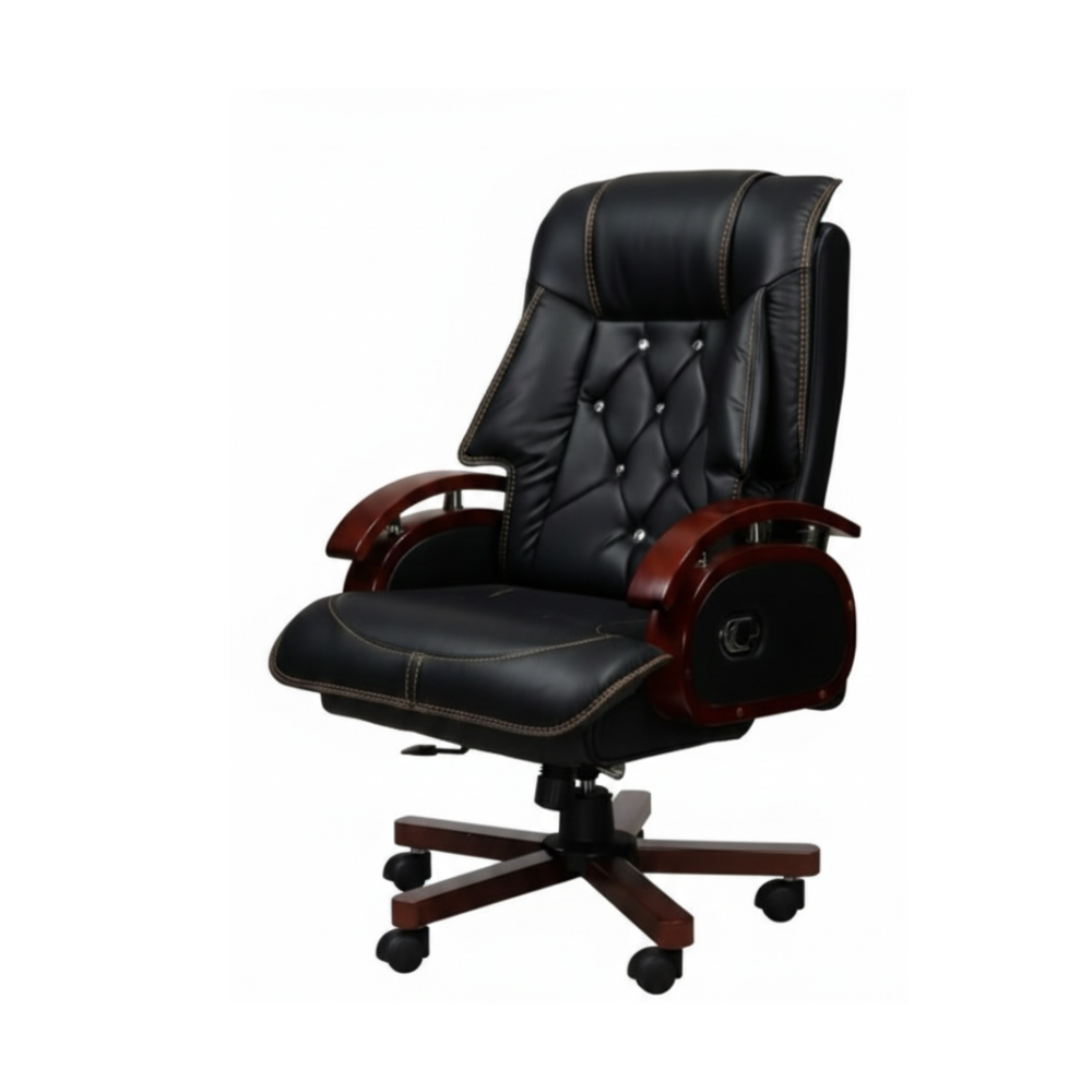 RSE F-120B Luxury Executive High-Back Revolving Chair | Premium Cushioned Upholstery | Wooden Finish Armrests & Base | Adjustable Height | Boss Chair (Brown)