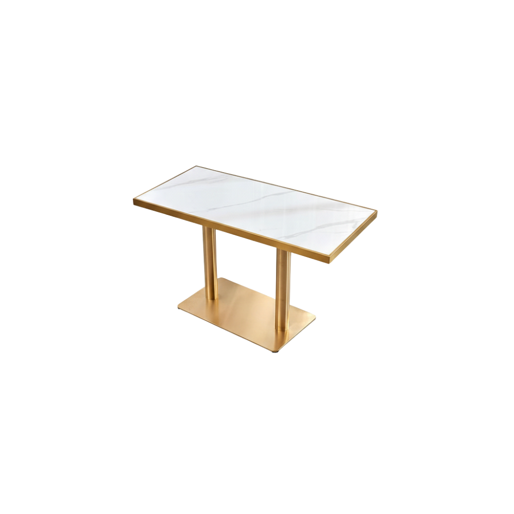 RSE TABLE 1-1 Commercial Dining Table with MDF Board Top | Gold Finish Metal Base | Heavy-Duty Restaurant & Café Table |